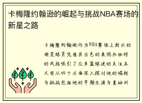 卡梅隆约翰逊的崛起与挑战NBA赛场的新星之路