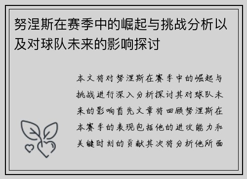 努涅斯在赛季中的崛起与挑战分析以及对球队未来的影响探讨