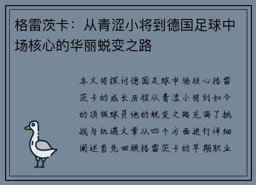 格雷茨卡：从青涩小将到德国足球中场核心的华丽蜕变之路